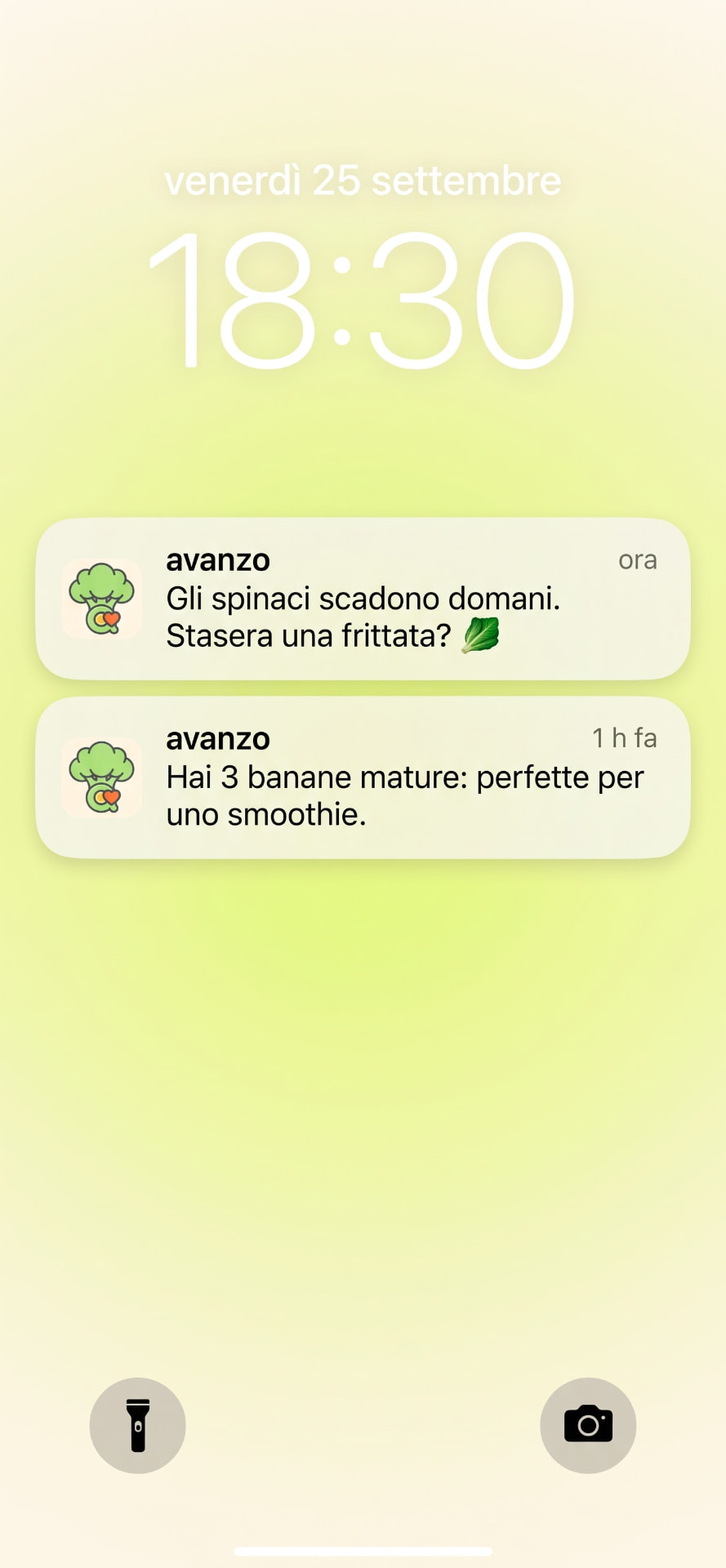 Schermata di avanzo con le notifiche sui prodotti da usare presto